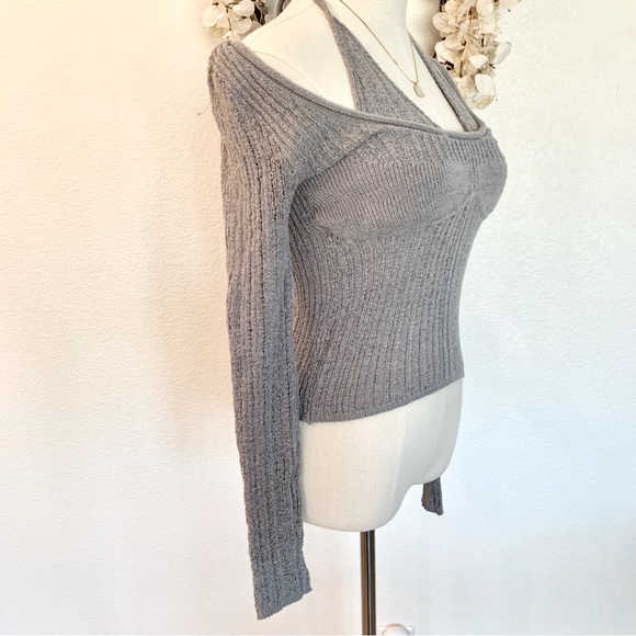 H&M Double-Layered Ladder-Stitch-Look 2-Fer Sweater Knit Top Gray Medium M - Picture 3 of 12